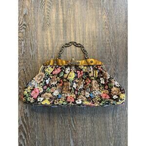 Vintage handbeaded floral handbag by Seona